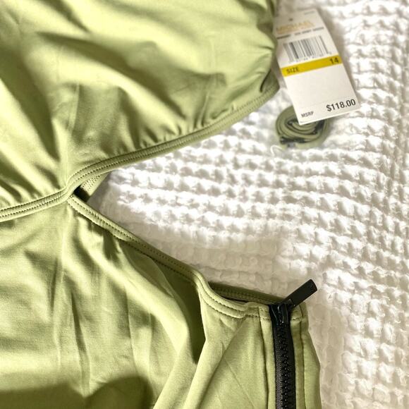 Michael Kors Army Green One Shoulder Cutout One Piece Swimsuit Size 14 - Picture 9 of 13